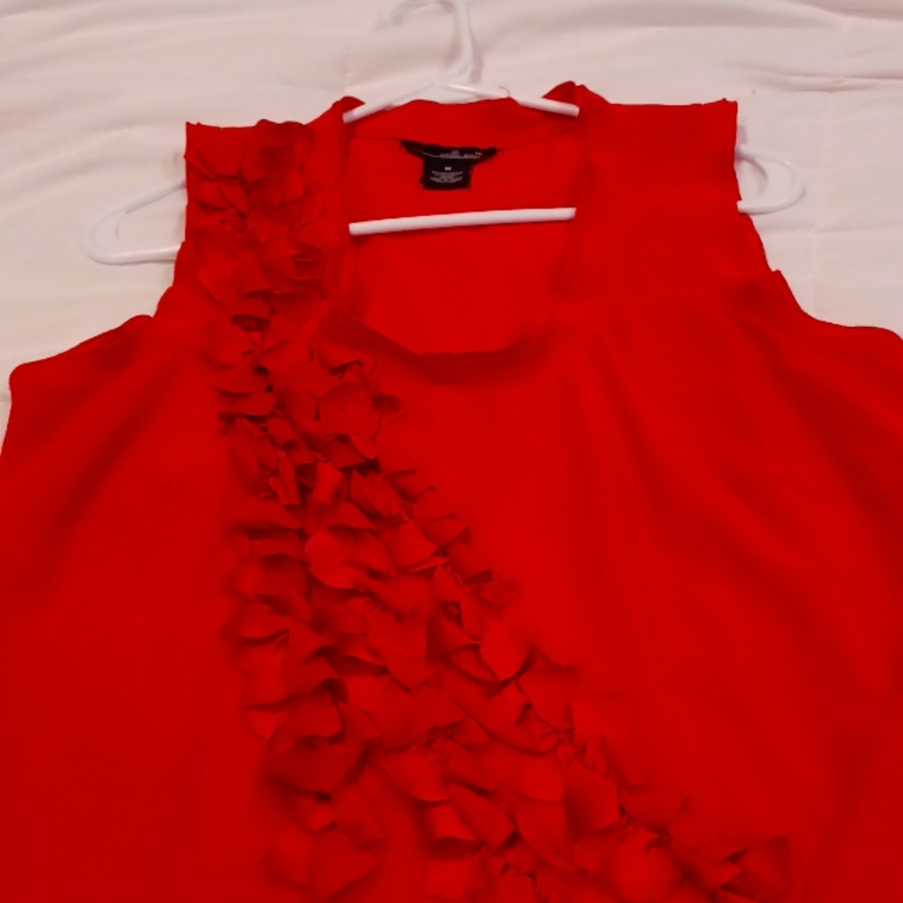 Red blouse size medium with ruffles in front